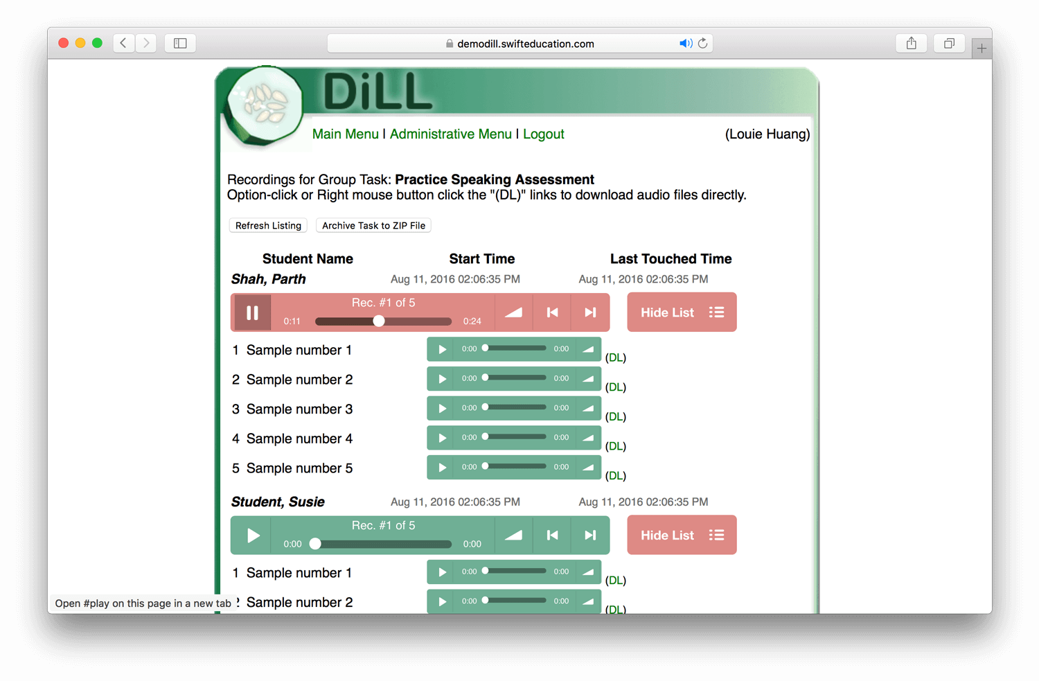 Review students' audio recordings online