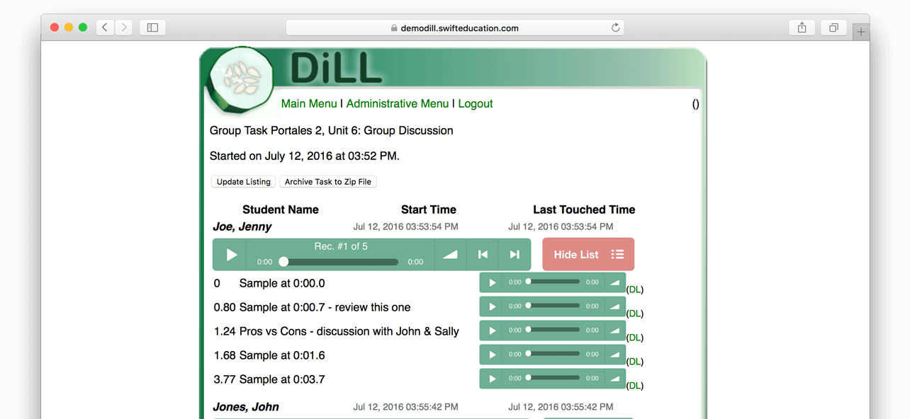 Play and download student recordings online on any device